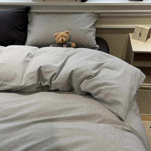 日式簡約條紋四件套水洗棉被套非全棉純棉床單學生宿捨床上三件套