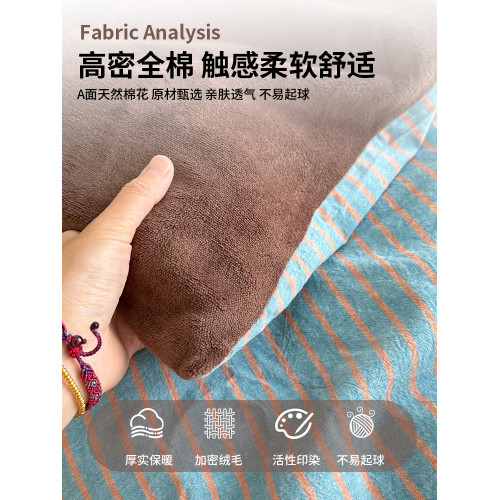 秋冬ab版全棉牛奶絨床上四件套加厚珊瑚絨面被套床單床包款三件套