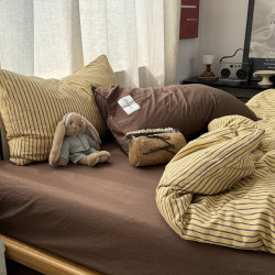 博主風ins純色中古簡約條紋水洗棉四件套床單學生三件套床包1.8m