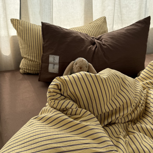 博主風ins純色中古簡約條紋水洗棉四件套床單學生三件套床包1.8m