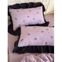 A類紫色蝴蝶結皺皺紗花邊四件套床裙宿捨被套床單少女床上三件套