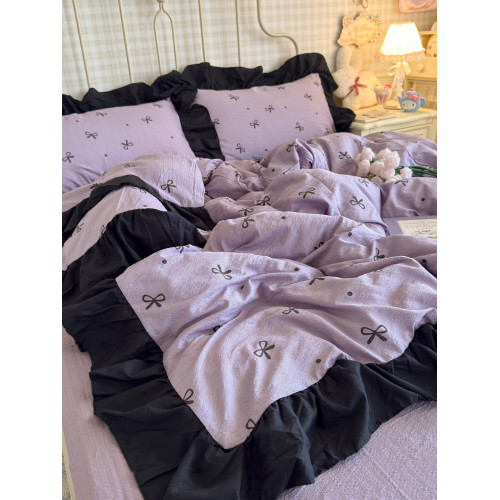 A類紫色蝴蝶結皺皺紗花邊四件套床裙宿捨被套床單少女床上三件套 A類紫色蝴蝶結皺皺紗花邊四件套床裙宿捨被套床單少女床上三件套
