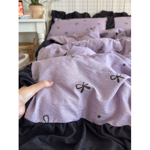 A類紫色蝴蝶結皺皺紗花邊四件套床裙宿捨被套床單少女床上三件套 A類紫色蝴蝶結皺皺紗花邊四件套床裙宿捨被套床單少女床上三件套