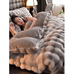 冬季加厚仿兔毛絨四件套牛奶絨被罩床單被套雙面珊瑚絨床包法蘭絨