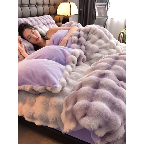 冬季加厚仿兔毛絨四件套牛奶絨被罩床單被套雙面珊瑚絨床包法蘭絨
