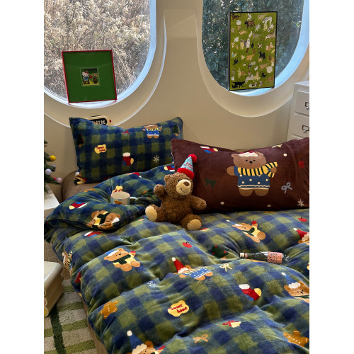聖誕ins牛奶絨床上四件套冬季加厚毛絨被套床單人三件套保暖床品4