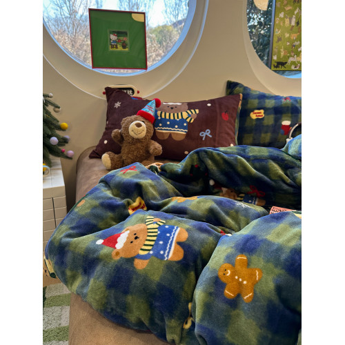 聖誕ins牛奶絨床上四件套冬季加厚毛絨被套床單人三件套保暖床品4