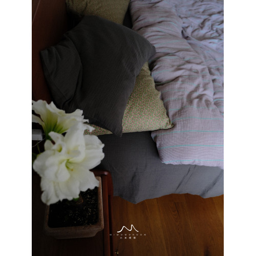 紫牋條紋·色織純棉紗碎花條紋秋冬被套床單床包四件套贈1枕套