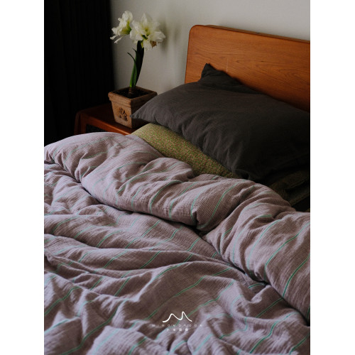 紫牋條紋·色織純棉紗碎花條紋秋冬被套床單床包四件套贈1枕套