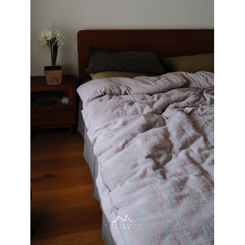 紫牋條紋·色織純棉紗碎花條紋秋冬被套床單床包四件套贈1枕套