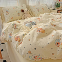 星星人卡通四件套可愛鵞黃色宿捨公寓三件套被套床單床品1.8m被套