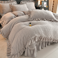 秋冬季床蓋牛奶絨四件套雙面加絨被套珊瑚絨被罩夾棉加厚床單防滑