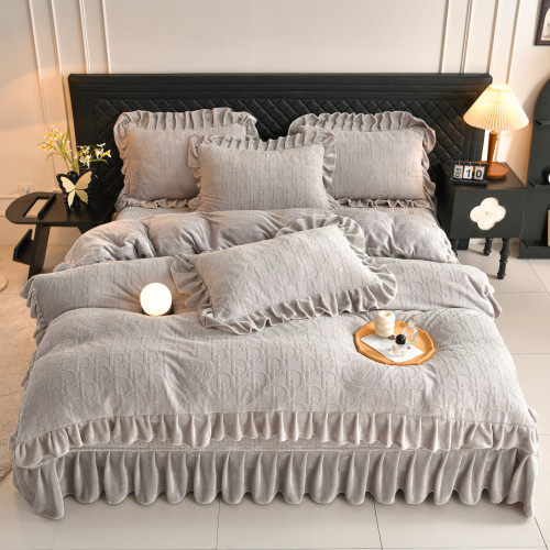 秋冬季床蓋牛奶絨四件套雙面加絨被套珊瑚絨被罩夾棉加厚床單防滑