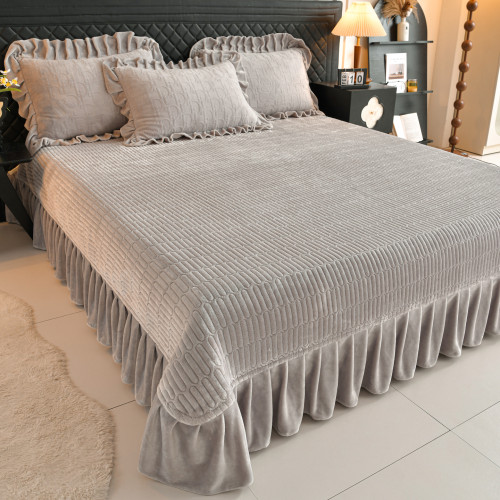 秋冬季床蓋牛奶絨四件套雙面加絨被套珊瑚絨被罩夾棉加厚床單防滑