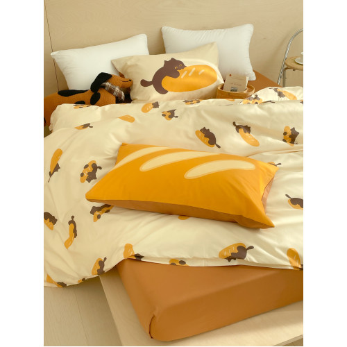 麵包小貓 獨家款全棉四件套100純棉床單被套床包款三件幸福感卡通