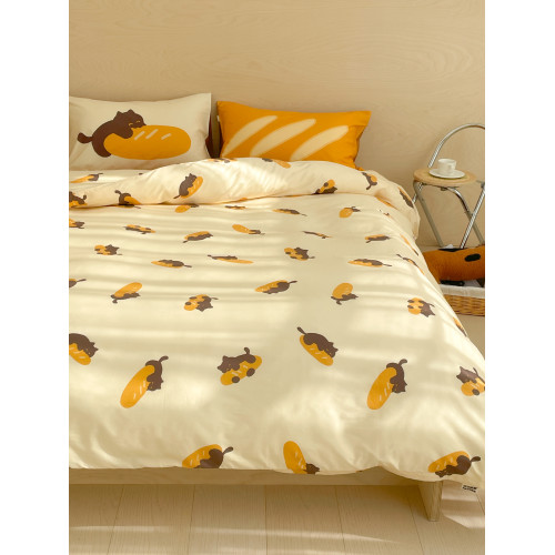 麵包小貓 獨家款全棉四件套100純棉床單被套床包款三件幸福感卡通