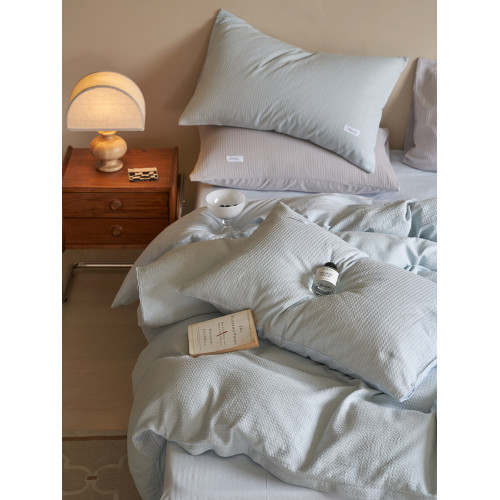 60支全棉華夫格四件套 小清新純棉水洗棉被套床單床品純色4件套