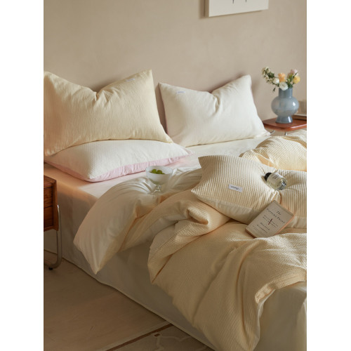 60支全棉華夫格四件套 小清新純棉水洗棉被套床單床品純色4件套