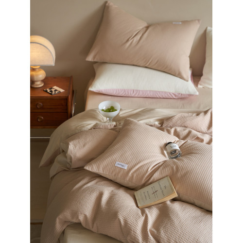 60支全棉華夫格四件套 小清新純棉水洗棉被套床單床品純色4件套