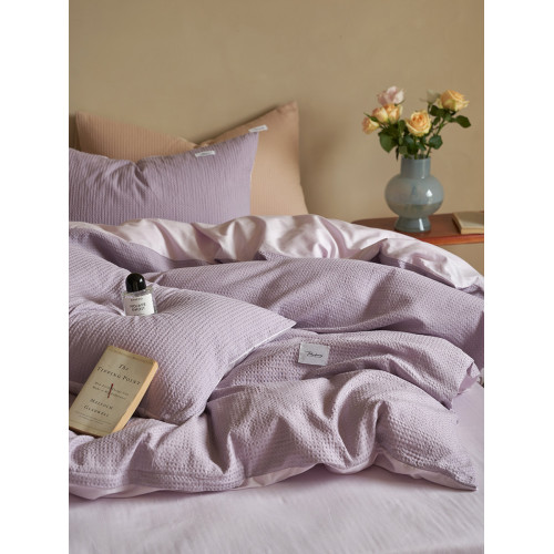 60支全棉華夫格四件套 小清新純棉水洗棉被套床單床品純色4件套