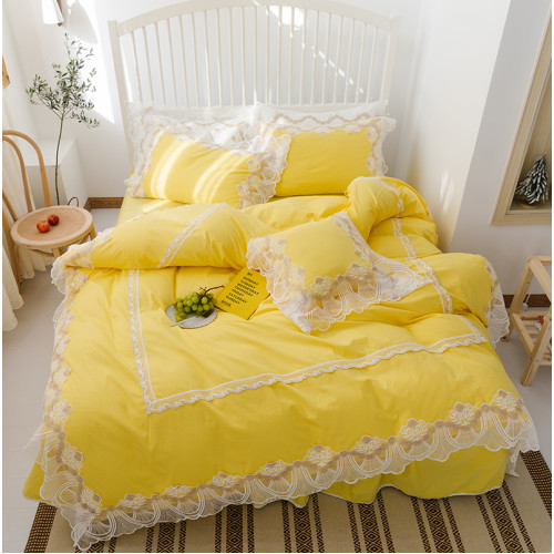 公主風ins純棉床上用品四件套北歐全棉100被套夏季蕾絲邊床裙白色