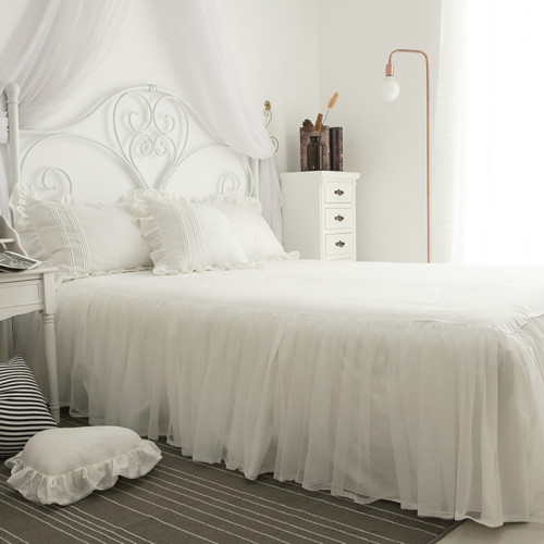 公主風ins純棉床上用品四件套北歐全棉100被套夏季蕾絲邊床裙白色