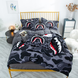 開學季潮牌鯊魚四件套個性網紅款1.5m學生男女宿捨床單被罩三件套