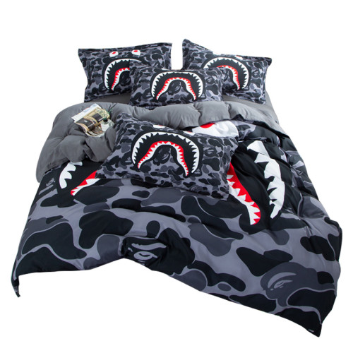 開學季潮牌鯊魚四件套個性網紅款1.5m學生男女宿捨床單被罩三件套