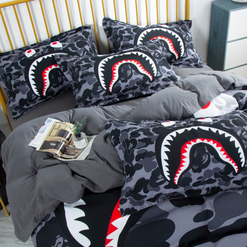 開學季潮牌鯊魚四件套個性網紅款1.5m學生男女宿捨床單被罩三件套