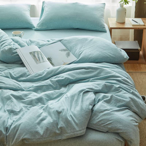 天竺棉四件套全棉床包素色針織棉裸睡純色學生被套床單純棉三件套