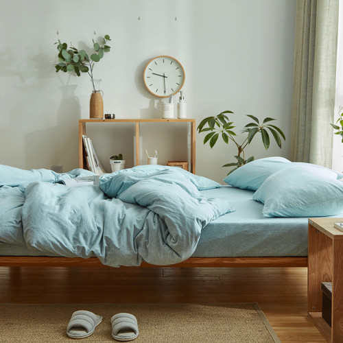 天竺棉四件套全棉床包素色針織棉裸睡純色學生被套床單純棉三件套