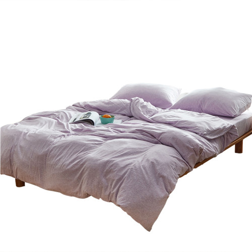 天竺棉四件套全棉床包素色針織棉裸睡純色學生被套床單純棉三件套