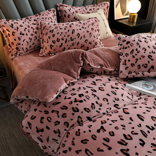 牛奶絨四件套床上用品加厚雙面冬季時尚豹紋珊瑚絨被套床單四件套 牛奶絨四件套床上用品加厚雙面冬季時尚豹紋珊瑚絨被套床單四件套