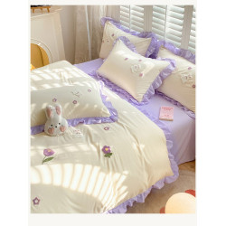 韓版四件套花邊少女心被罩鬱金香刺綉水洗棉床單被套宿捨床品套件