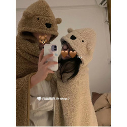 卡通小熊披風可愛秋冬加厚保暖毛毯披肩帶帽學生午休午睡毯子鬥篷