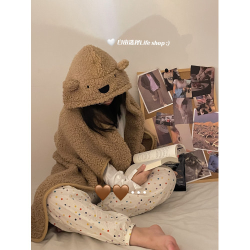 卡通小熊披風可愛秋冬加厚保暖毛毯披肩帶帽學生午休午睡毯子鬥篷 卡通小熊披風可愛秋冬加厚保暖毛毯披肩帶帽學生午休午睡毯子鬥篷