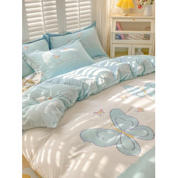 公主風ins少女心床單床包四件套純棉全棉貼布綉親膚被套床上用品