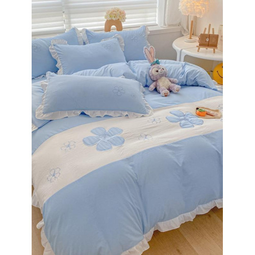 公主風ins少女心床單床包四件套純棉全棉貼布綉親膚被套床上用品