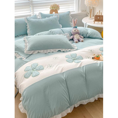 公主風ins少女心床單床包四件套純棉全棉貼布綉親膚被套床上用品