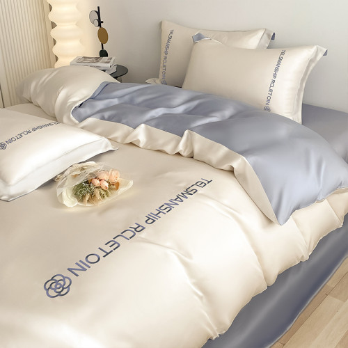 真絲床上四件套冰絲被套夏季輕奢裸睡床品宿捨床單三件套床包天絲