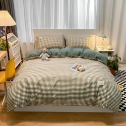 日式簡約水洗棉床上四件套ins風北歐格子被套床單宿捨三件套床包4