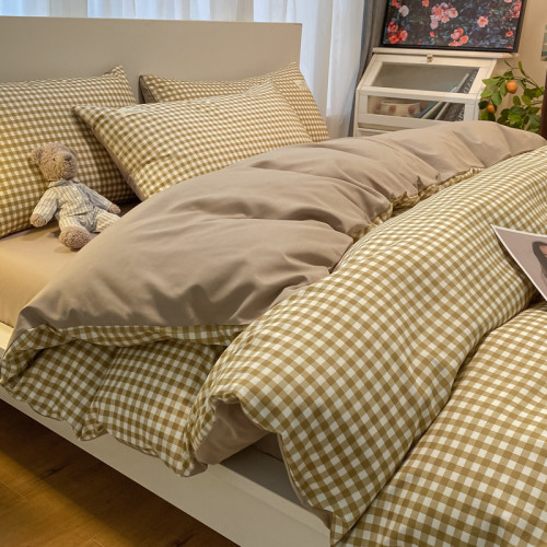 日式簡約水洗棉床上四件套ins風北歐格子被套床單宿捨三件套床包4