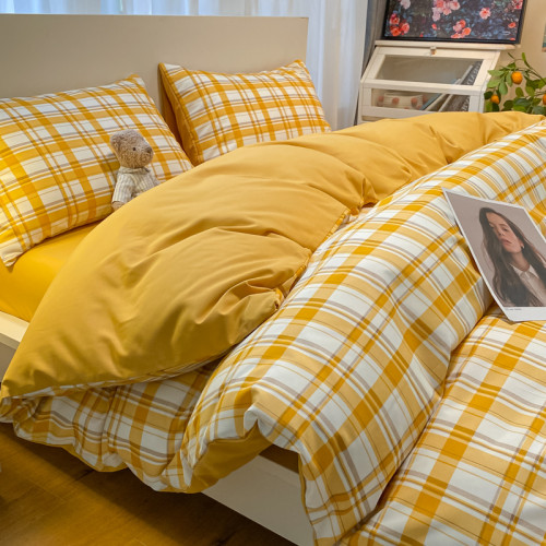 日式簡約水洗棉床上四件套ins風北歐格子被套床單宿捨三件套床包4