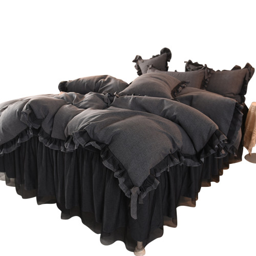 出口歐洲蕾絲床裙四件套裸睡帶防滑床罩加厚被套花邊四季公主高級