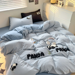 ins風卡通毛巾綉水洗棉四件套床上被套宿捨床單學生三件套床品1.5