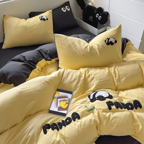 ins風卡通毛巾綉水洗棉四件套床上被套宿捨床單學生三件套床品1.5