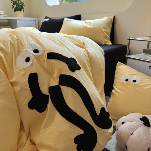 ins風卡通毛巾綉水洗棉四件套床上被套宿捨床單學生三件套床品1.5