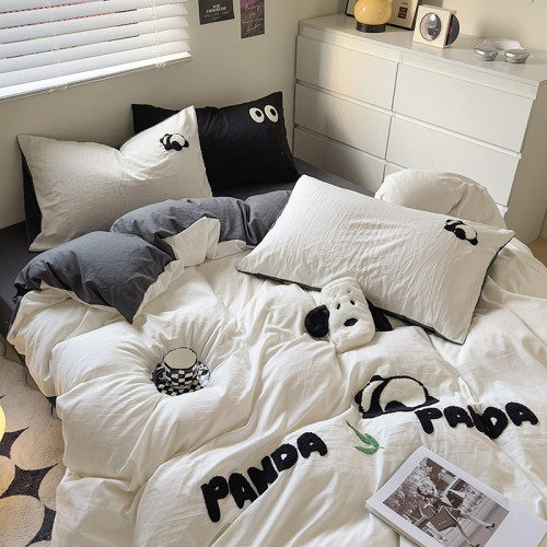 ins風卡通毛巾綉水洗棉四件套床上被套宿捨床單學生三件套床品1.5