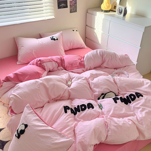 ins風卡通毛巾綉水洗棉四件套床上被套宿捨床單學生三件套床品1.5