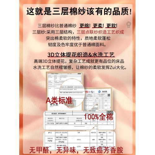 雙層紗純棉床上四件套100全棉被套輕奢高級感床品三件套床單床包4